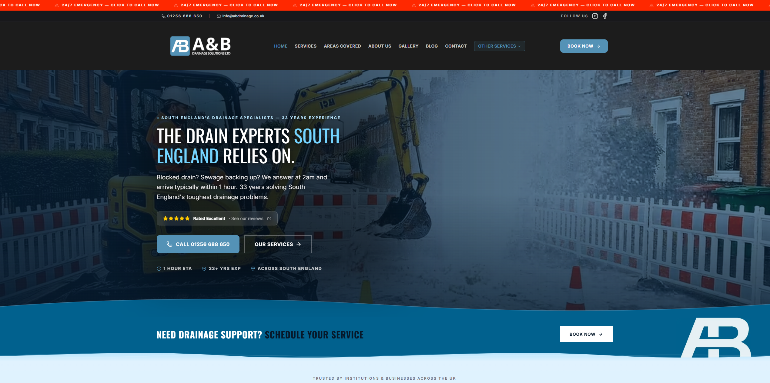 AB Drainage website homepage