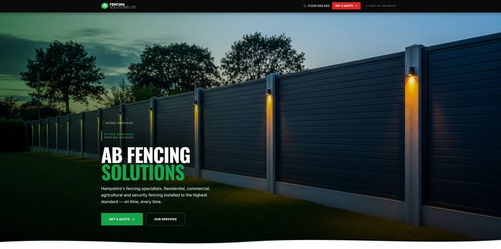 AB Fencing Solutions website homepage
