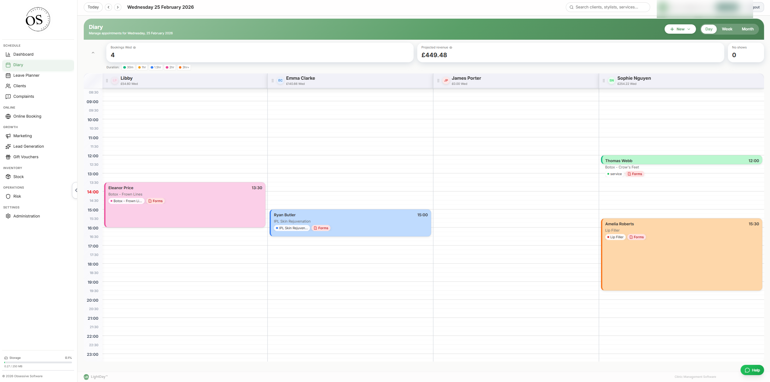 LightDay diary scheduling